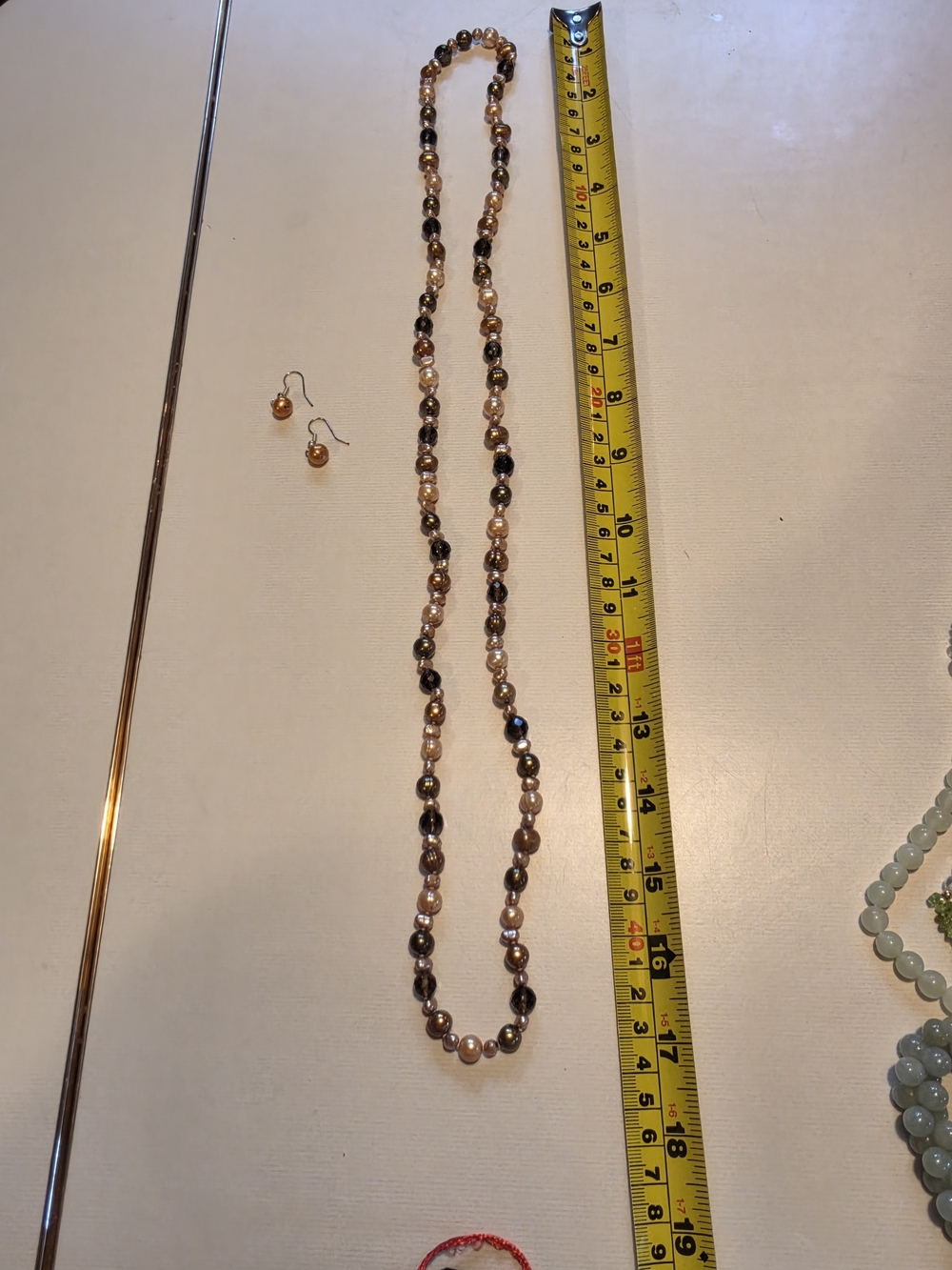 Classic Two-Tone Pearl Bead Necklace with Matching Earrings - Gold and Brown